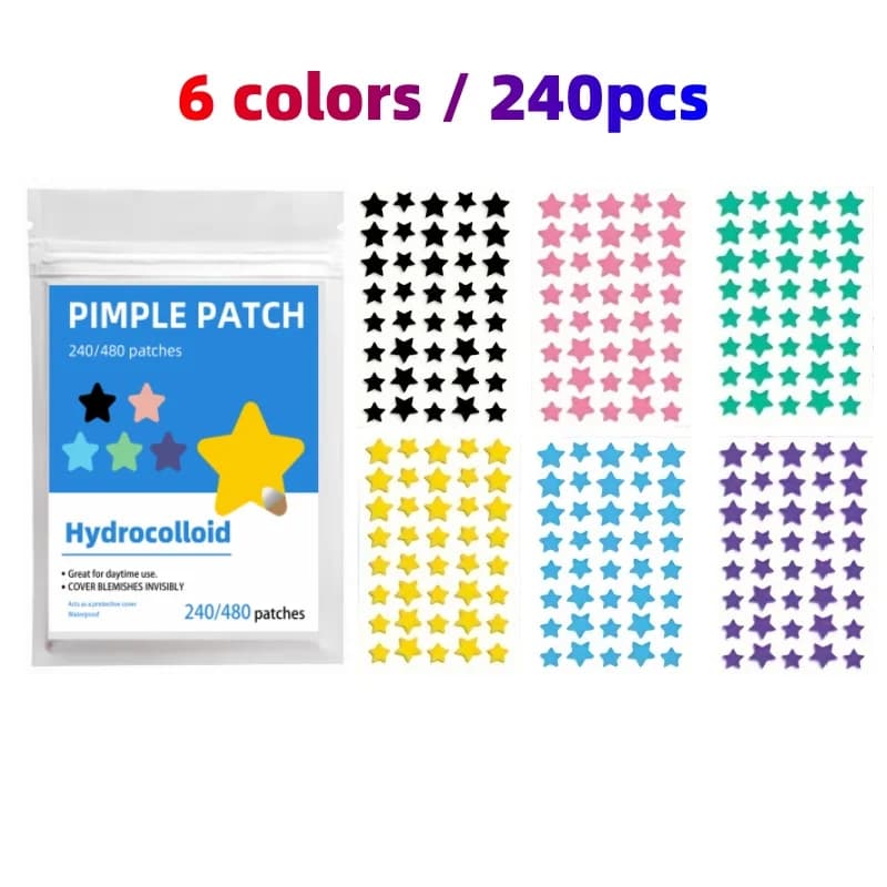 240-480 Pezzi Cerotti Anti-Acne Portatili a Forma di Stella, Misura Grande, Riparazione Rapida, Copertura Efficace per Brufoli, Rimozione Efficace dell'Acne