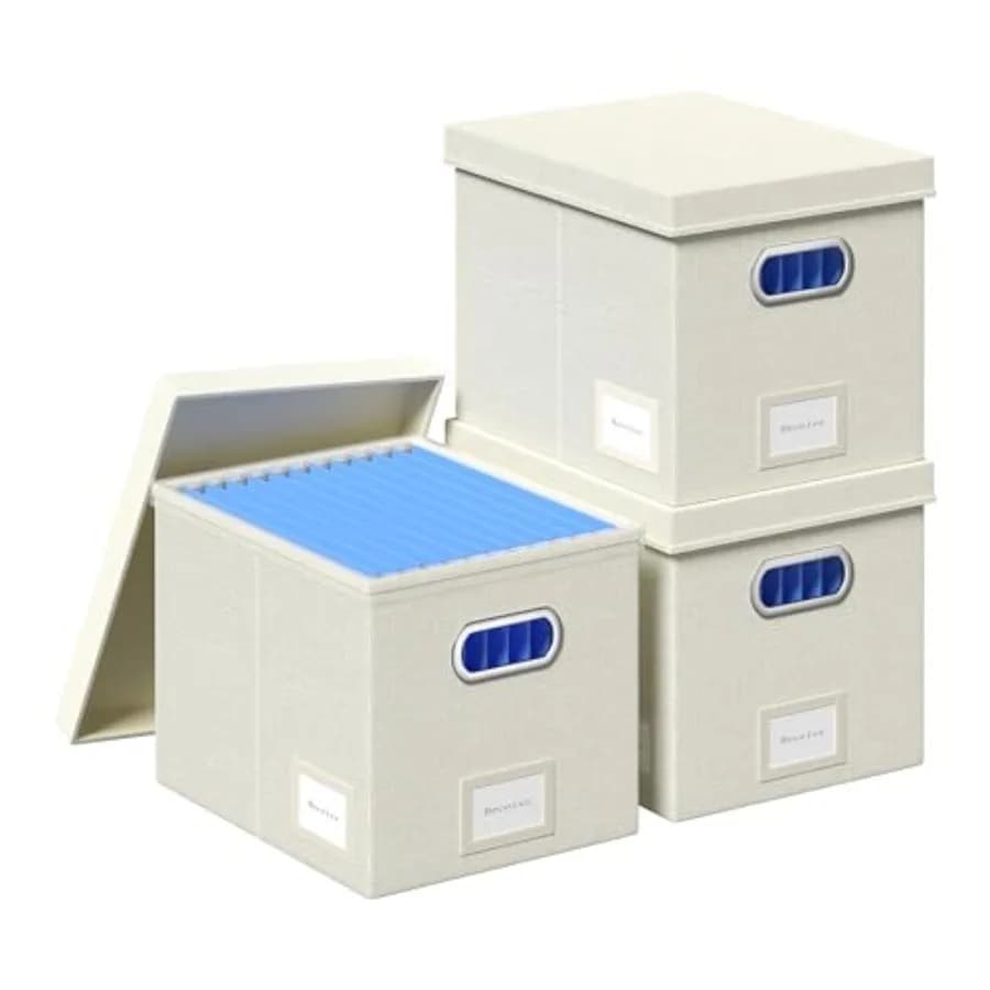 Scatola Portadocumenti - Set di 3 Scatole per Archiviazione con Coperchio, Organizzatori Decorativi per Documenti Sospesi in Plastica Monoblocco