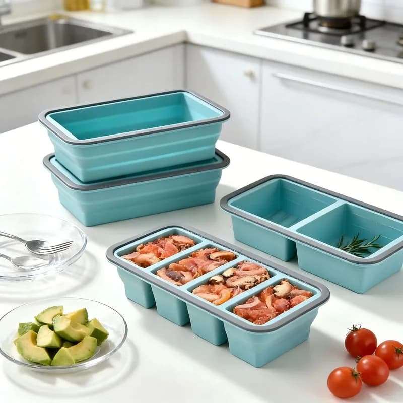 Vaschetta in Silicone per Congelare Zuppa e Cubetti di Ghiaccio con Coperchio, per Preparazione Pasti, Vaschette in Silicone per Porzioni di Zuppa, per Creare Cubetti di Ghiaccio