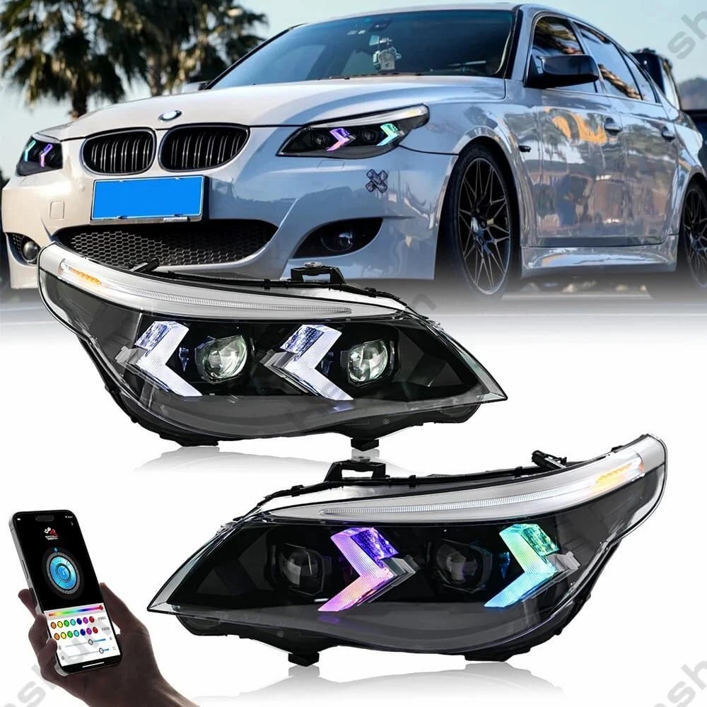 Pair of LED Headlights For the period 2003-2010 BMW E60 E61 M5 Series 5 525i 528i 530i 540i Lights Front indicator DRL Head Lamp indicator