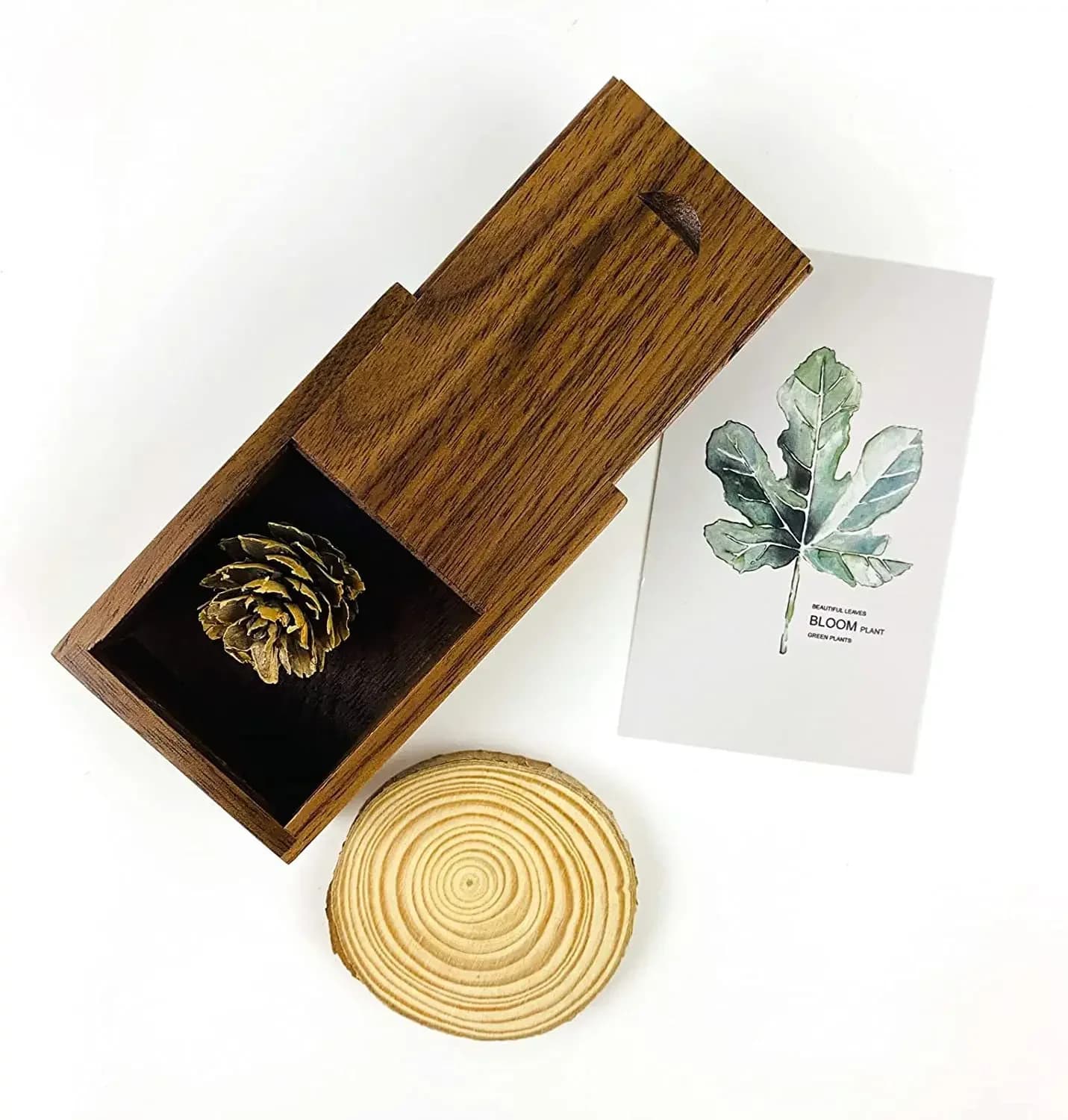 3.15x2x0.98 inch natural wood gift box with slide top for jewelry, rings, necklaces or boxes of USB wood