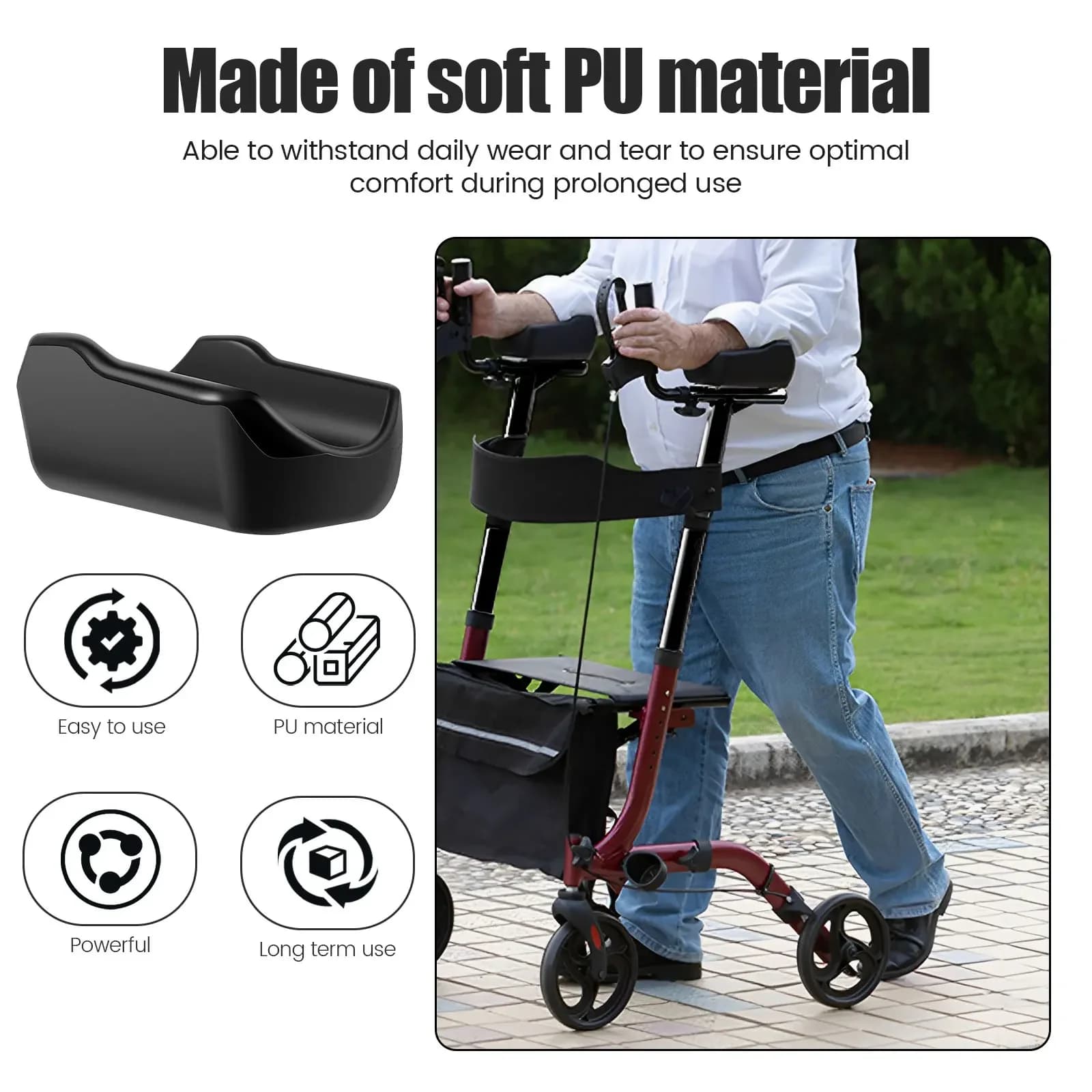 Cuscinetto per bracciolo universale Walker verticale ergonomico Cuscinetto per avambraccio rollator resistente all'usura Fornisce per ammortizzazione e alleviare la pressione