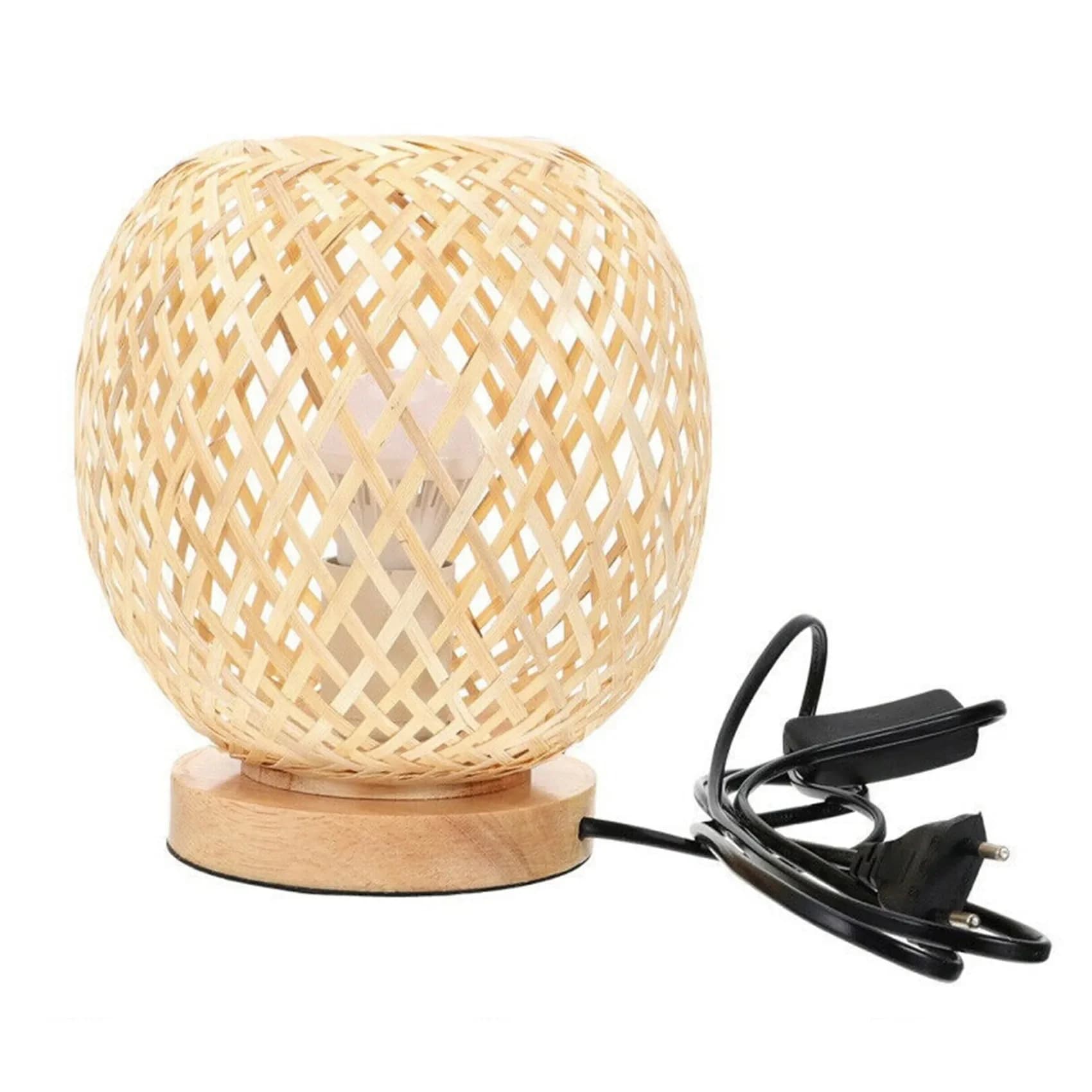 JOYINLED Hand woven bamboo table lamp, natural rattan bedside lamp for bedroom living room desk [EU/USA/United Kingdom]