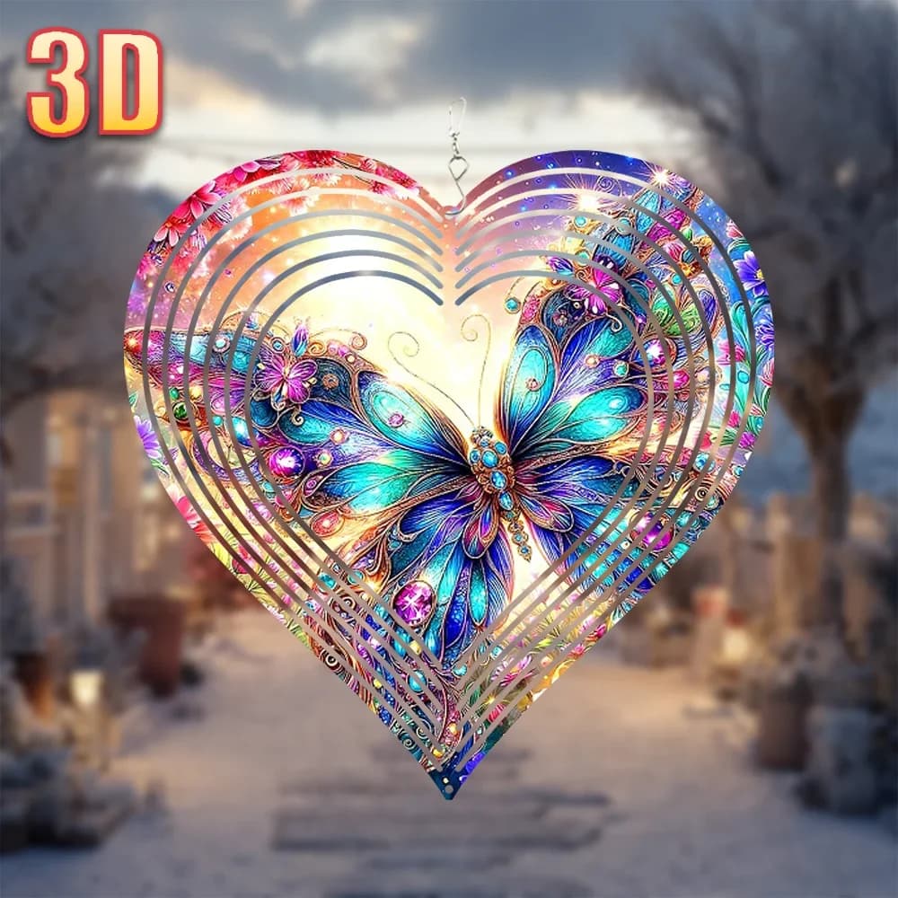 3D Butterfly Garden Wind Chime - 10" Metal Outdoor Spinner, 360° Creative Design for Patio, Wedding, Beach Decor