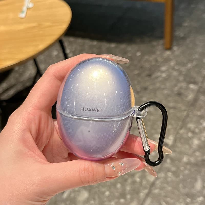Transparent Case for HUAWEI FreeBuds 6 Wireless Earphones with Carabiner Soft Clear TPU Protective Cover Accessories Earbuds