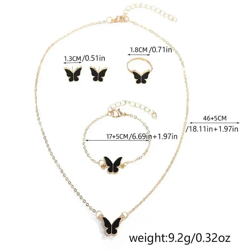 Set di 4 Gioielli con Ciondolo a Farfalla e Collana di Perle Finte per Donna, Accessori per Matrimoni e Cene Eleganti