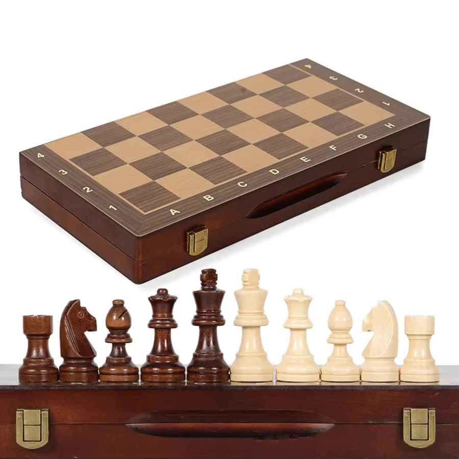 Set di scacchi in legno da 39 cm/15 pollici, regine extra fatta a mano, portatile pieghevole, ideale per tornei principianti adulti