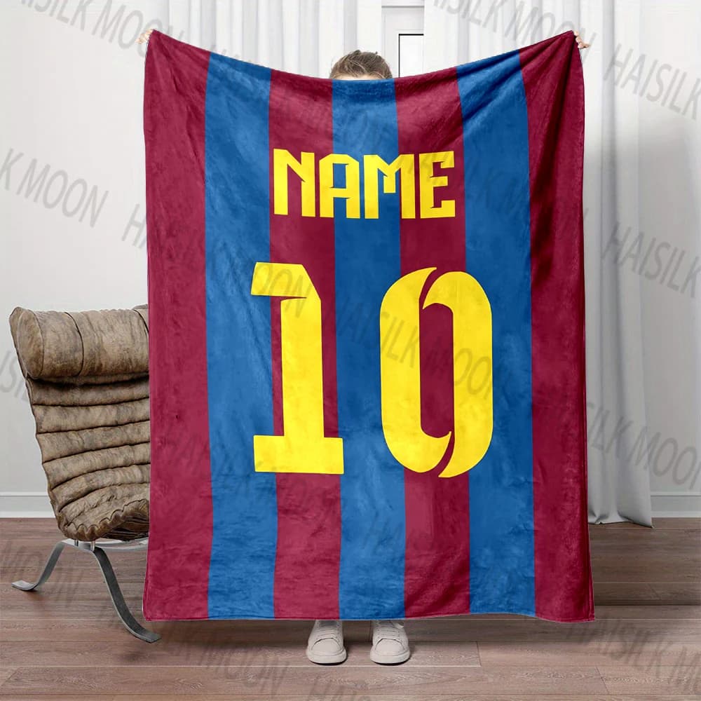 1PC Customized Name Personalized Blanket Star Jersey Print Warm and Comfortable Blanket for Adults and Children Holiday Gifts