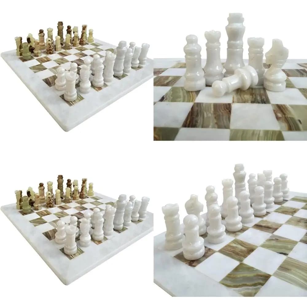 Elegante set di scacchi in marmo onice bianco e verde - Regalo perfetto per la decorazione della casa - Ideale per l'estetica della tavola - Non per andare o scacchiera