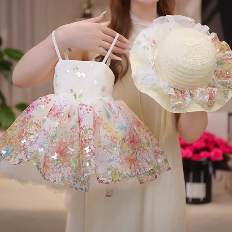 Bellbell Summer Kids Girls Princess Dress Abito senza maniche per bambine con stampa a farfalla 2-10 anni Abito senza maniche per bambine
