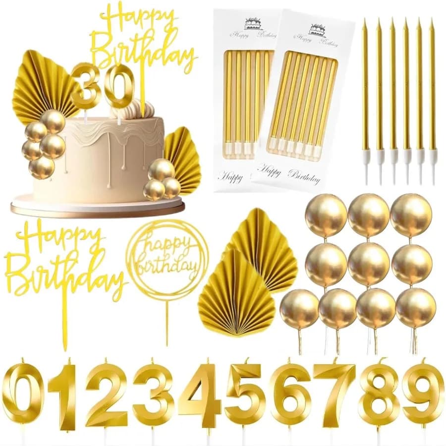 Candele di buon compleanno per torta Tyotrbs 36 pezzi Candele di compleanno Decorazioni per toppers per torta di buon compleanno Decorazioni per torta fai da te per uomo