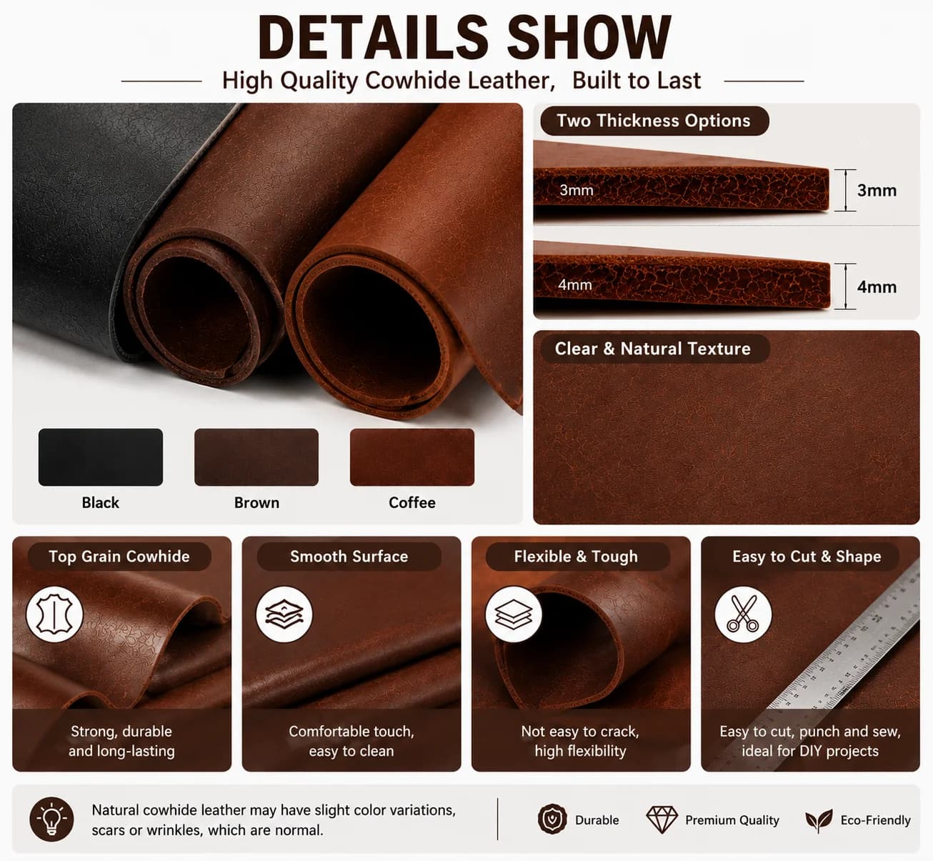 1PC Vintage Matt Vegetable Tan Leather Hide Grain Cowhide for DIY Leather Crafting Handbags Wallets Belts Making