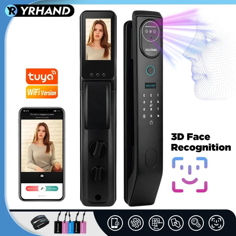 YRHAND V8 Tuya Wifi 3D Face Smart Door Lock telecamera di sicurezza Intelligent Fingerprint Password sblocco chiave elettronica biometrica