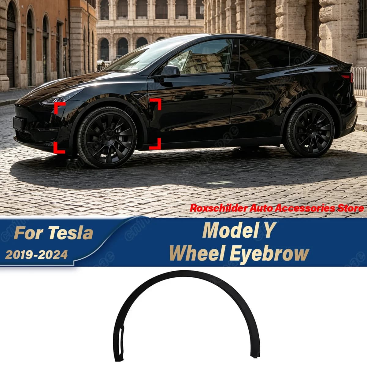 For Tesla Model Y 2019 2020 2021 2022 2023 2024 Car Plaid Gloss Black Wheel Arch Trim Fender Flare Widebody Eyebrow Body Kit