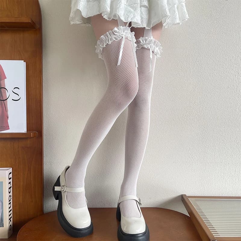 Nuove Calze a Rete Gotiche Y2K Millennium Lolita con Laccetti, Calze Lunghe Sexy Hot Girl, Accessori Moda