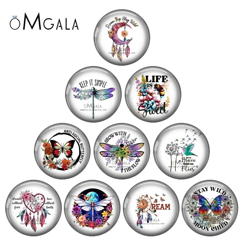 Boho Dragonfly Butterfly Dreamcatch Art Paintings 12mm/18mm/20mm/25mm Round Photo glass cabochon demo flat back Making findings