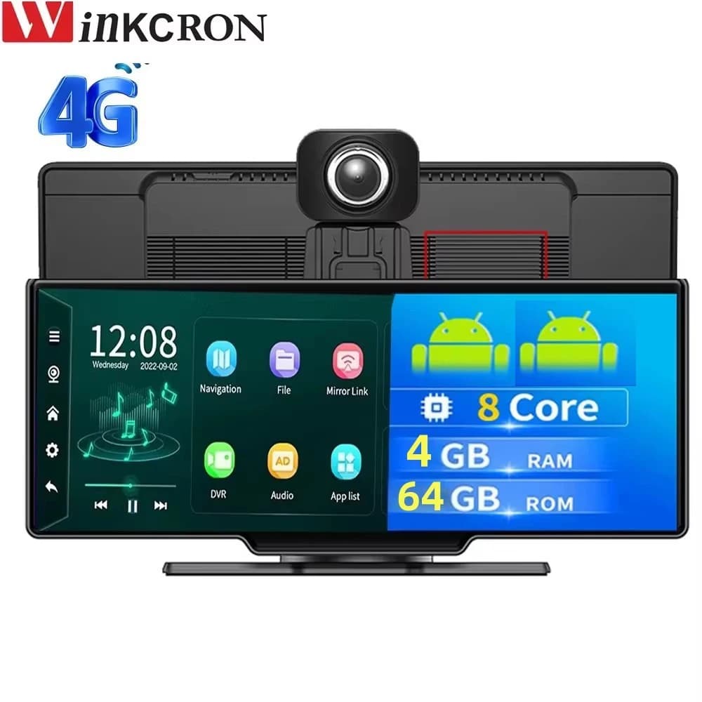 Navigatore GPS per auto da 10,26 pollici 4G+64GB ROM, registratore di guida Android 13 con CarPlay, telecamera DVR, 4G WiFi, ADAS, BT, videocamera per auto.