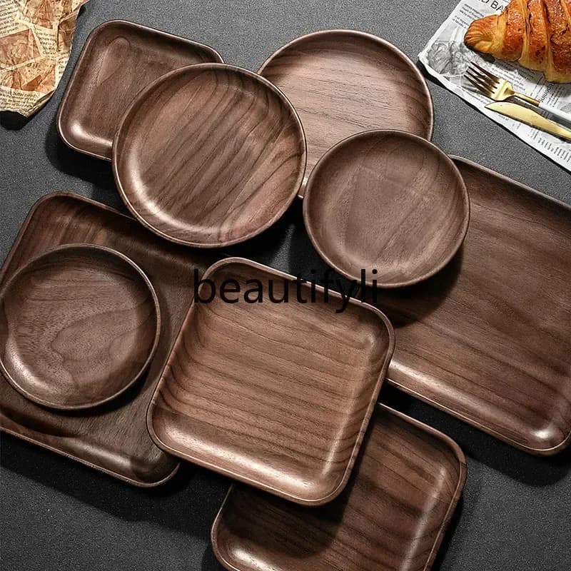 Piatto in legno massello di noce nera piatto di frutta in legno per uso domestico snack frutta secca vassoio di legno creativo