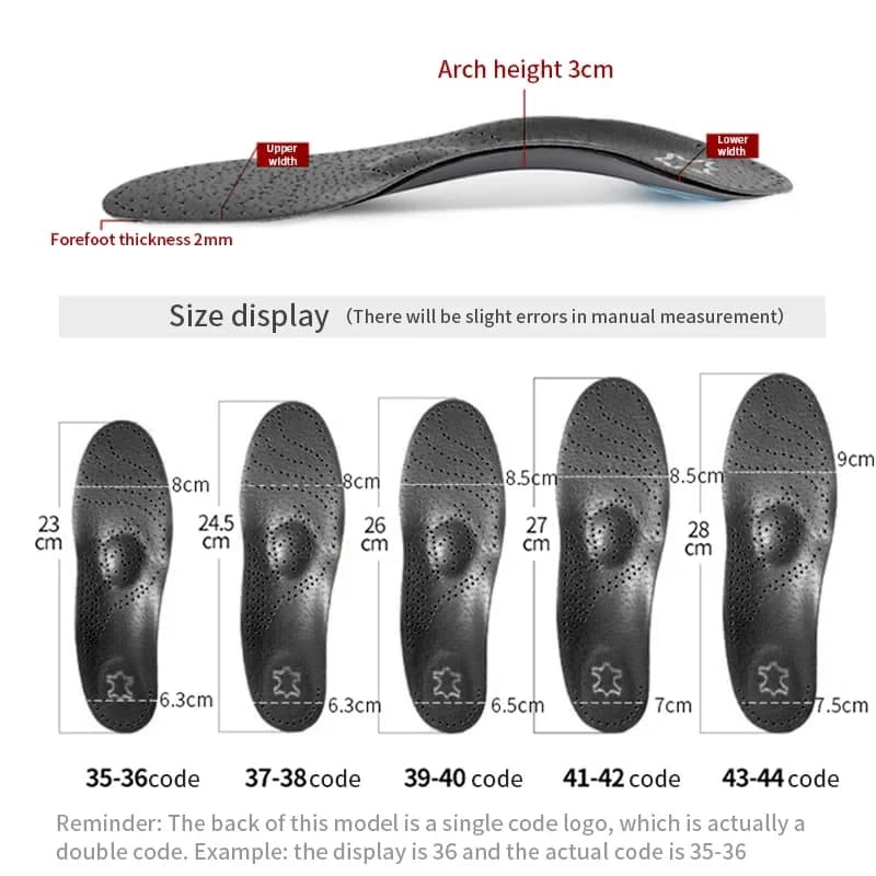 PU Leather Orthopedic Insole Orthotic Arch Support Instep Flat Foot Shoe Pad Latex Antibacterial Active Carbon Foot Care Unisex