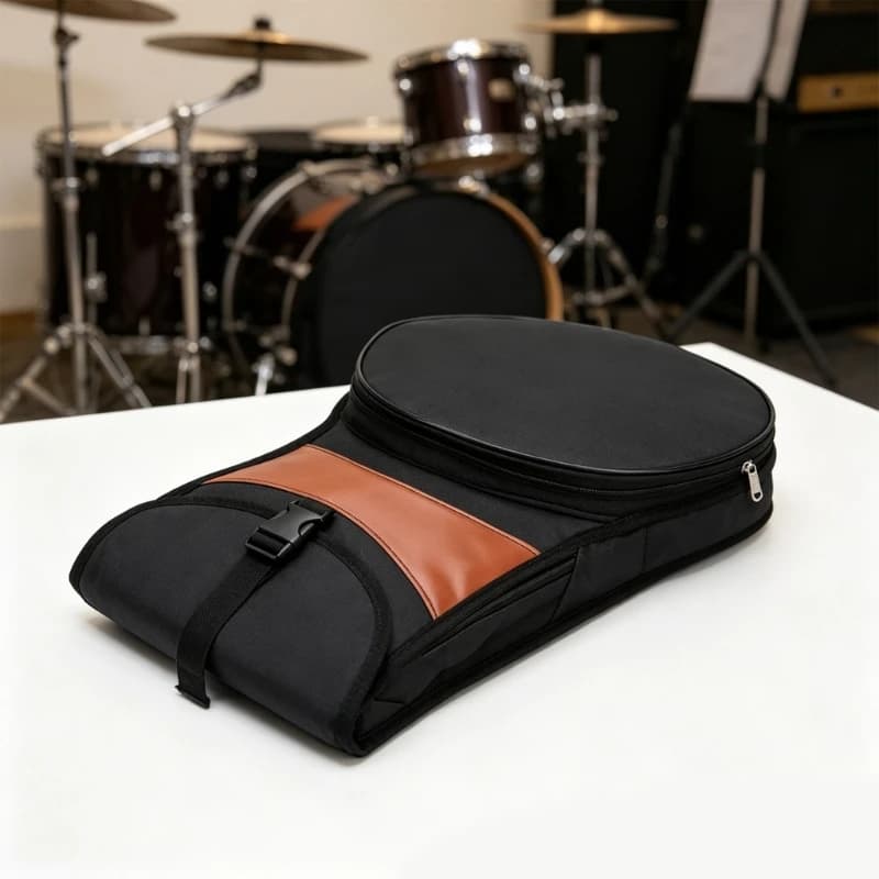 Portable Drum Practice Pad Bag with Round Main Compartment and Accessory Pocket for Drummers and Music Lessons 69HD