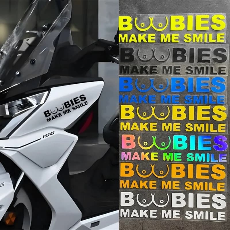 BOOBIES MAKE ME SMILE adesivi Moto riflettenti Car Decor Auto Moto caschi bici corpo bicicletta accessori serbatoio carburante decalcomania