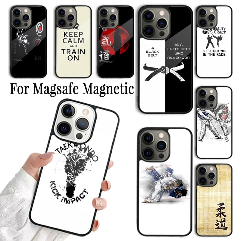 Cover per iPhone 17 AIR 16 15 14 13 12 11 Pro Max Plus con design Kung Fu Taekwondo Arti Marziali, custodia magnetica wireless Magsafe