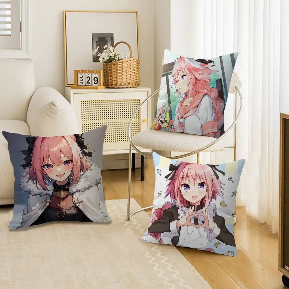 A-Astolfo Federa per Cuscino Rosa con Ragazza Anime Carina, Decorazione per Soggiorno e Divano, Personalizzabile