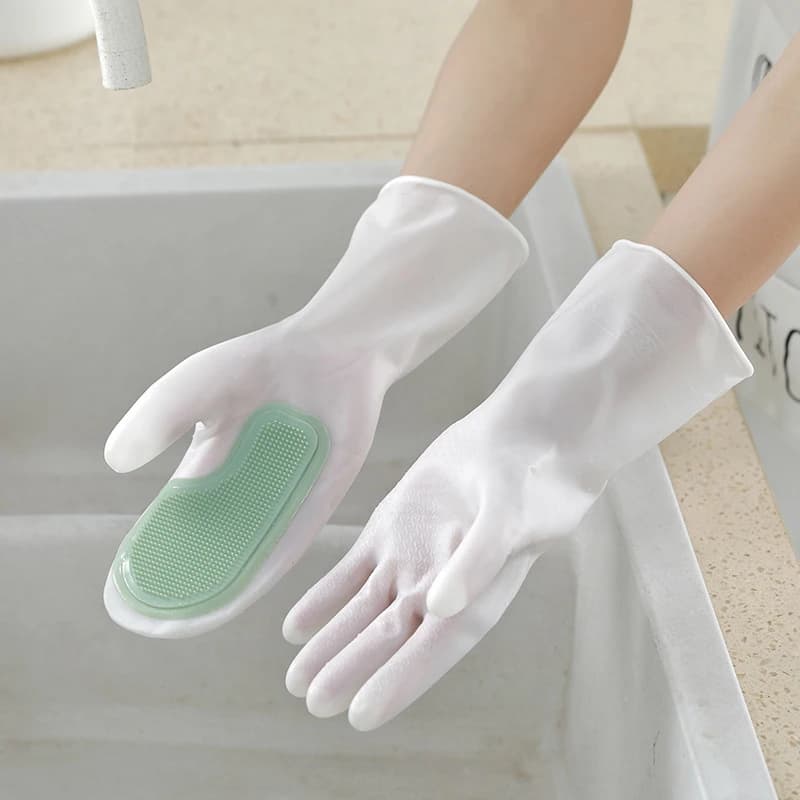 Guanti per la pulizia dei lavori domestici impermeabili 2 in 1 Pulizia della cucina Guanti per lavare i piatti in lattice Guanti in gomma resistenti all'usura