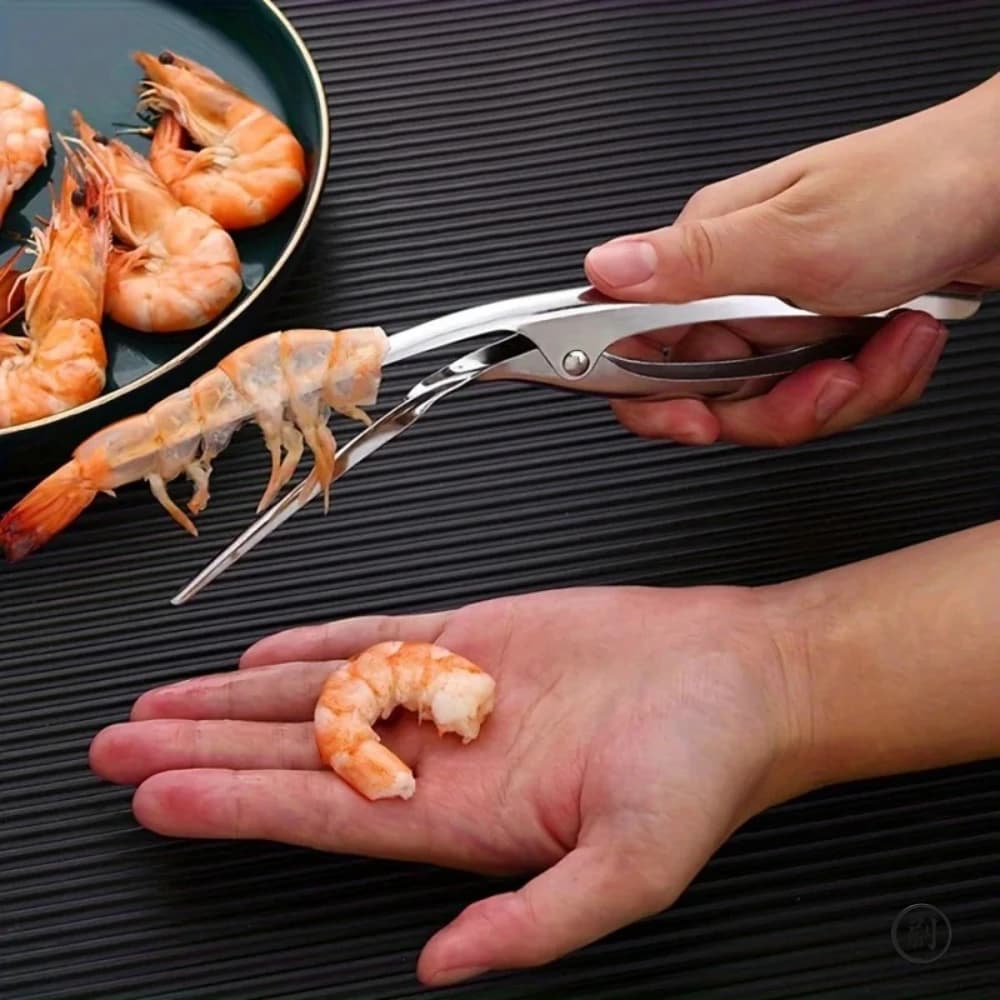 1 piece of device for unscrewing stainless steel shrimps - Ergonomic fish-shaped design, easy shell removal, kitchen gadget for preparing seafood