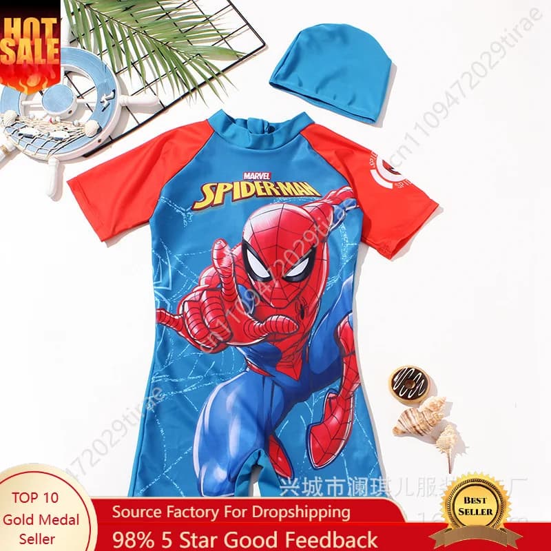Costume da bagno intero da uomo Marvel Spider-Man con stampa Spiderman, costume da bagno super cool per le vacanze con cappuccio da nuoto, cosplay