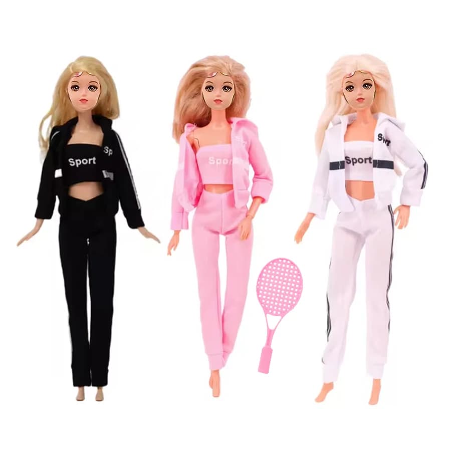 3 fashionable sports clothing set with 1 tennis racket for 11.5 ''/30cm 1/6 doll dress Casual accessories for everyday toy clothing