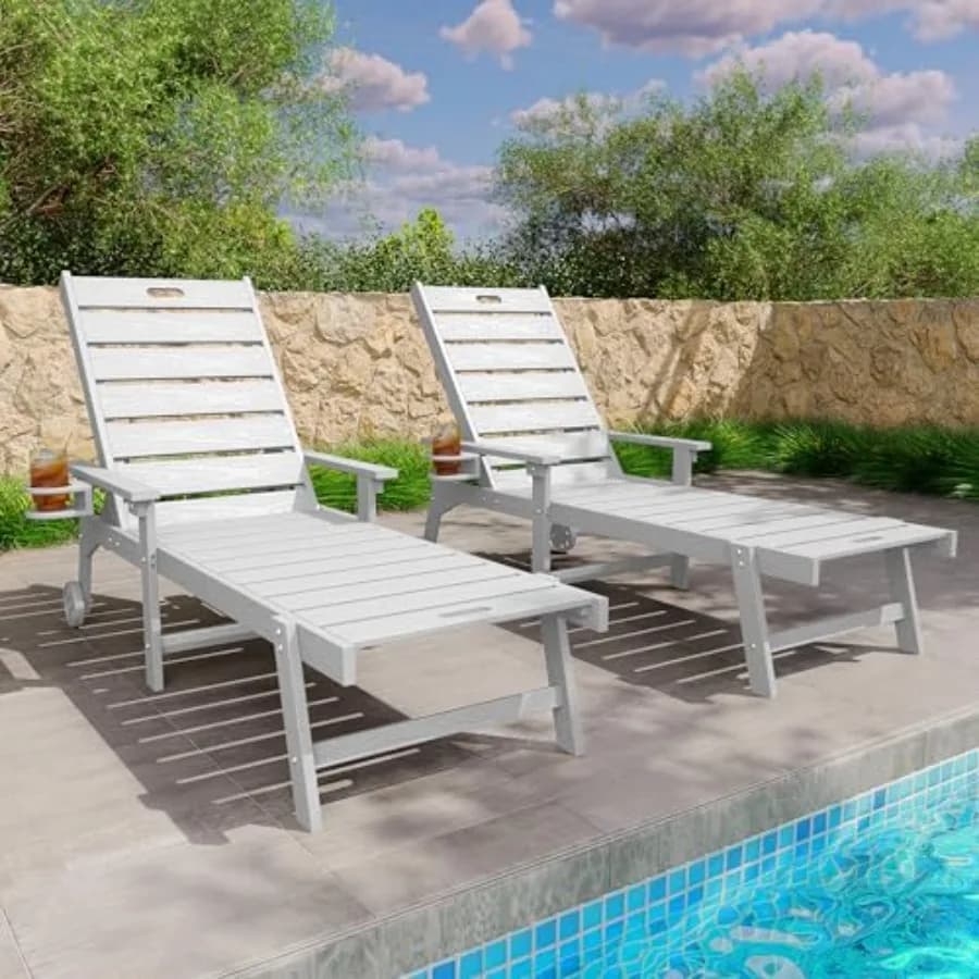 Set di 2 sedie lounge da esterno con schienale regolabile a 5 livelli e portabicchieri, chaise longue resistenti alle intemperie per patio B