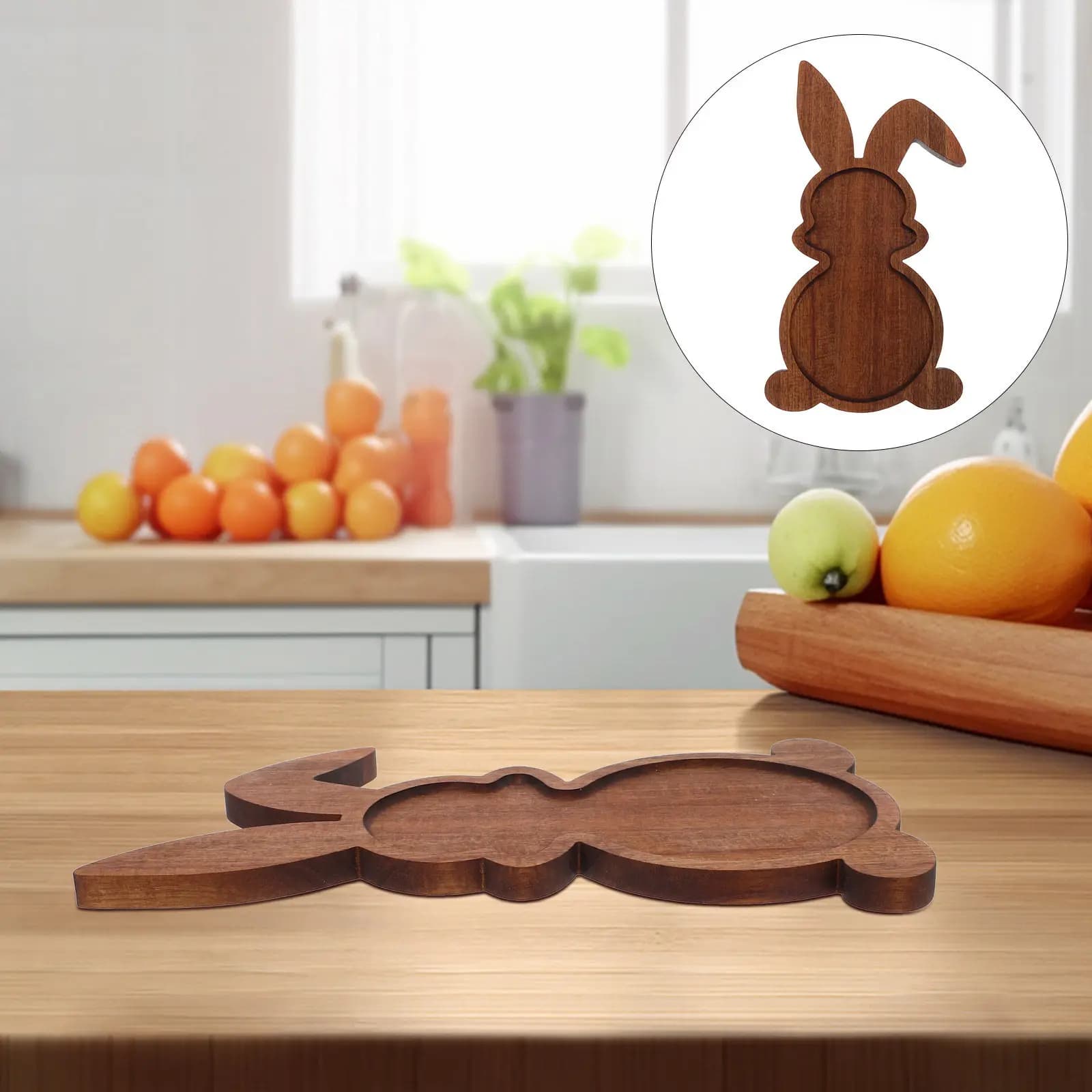 Easter Themed Wooden Rabbit Cutting Board Fruit Vegetable Chopping Board Cute Cartoon Serving Platter for Party Breakfast Tray