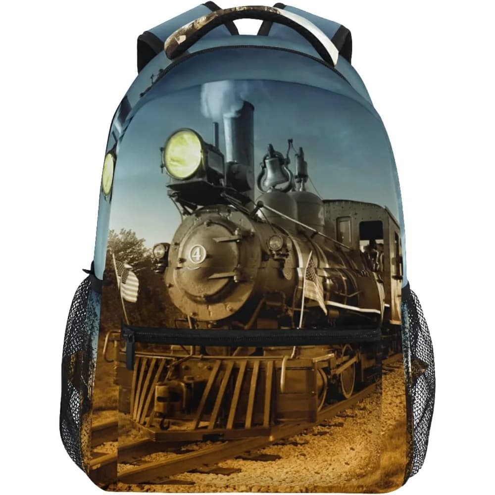 Zaino da scuola vintage per treno motore per bambini, zaino per laptop Cool Train Borsa da scuola per studenti universitari Bookbag
