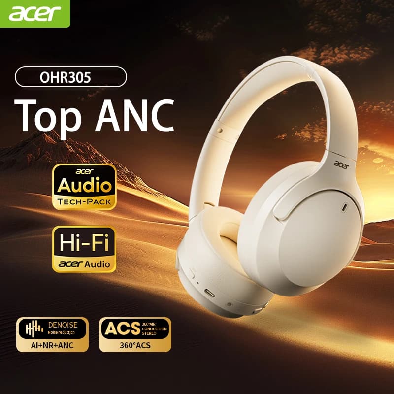 Headphones Acer Wireless earphones Monitoring Head Space Audio 3D -42dB ANC Headphones HIFI Bluetooth 5.4 ENC HD Low latency microphone