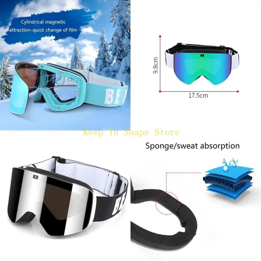 U1JC Occhiali da sci magnetici Snowboard Lenti da neve invernali Doppi strati Occhiali da sci antiappannamento UV per protezione