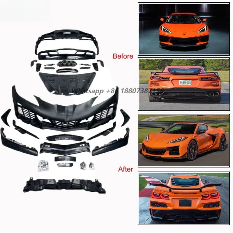 Update Body Kits for 2023-2024 Corvette C8 Z06 Front and Rear Bumper Diffuser Carbon Fiber Bonnet Hood