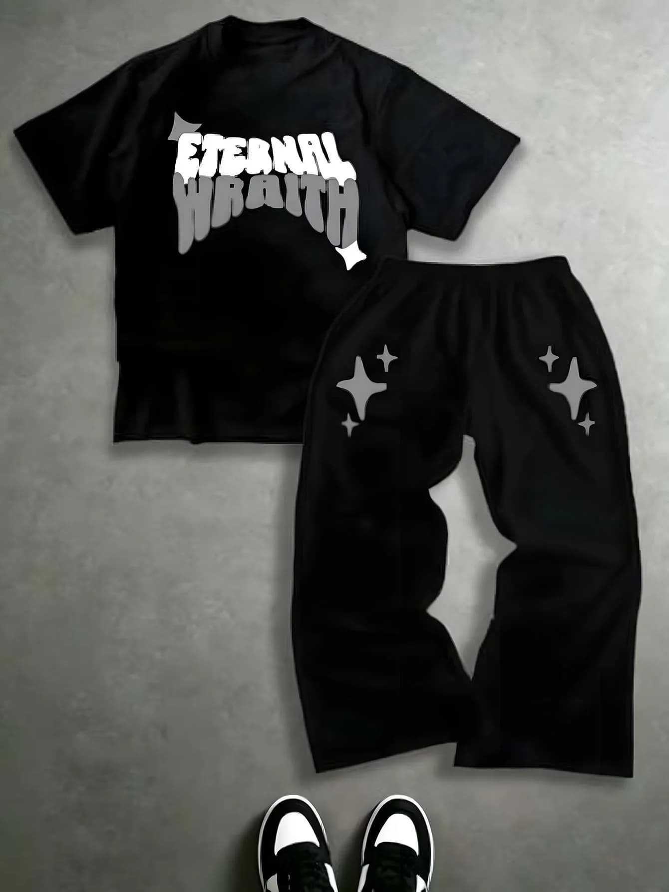 Men's American Graffiti Letter T-Shirt and Flared Pants Set – Versatile Casual Cross-Border Men's Two-Piece Set