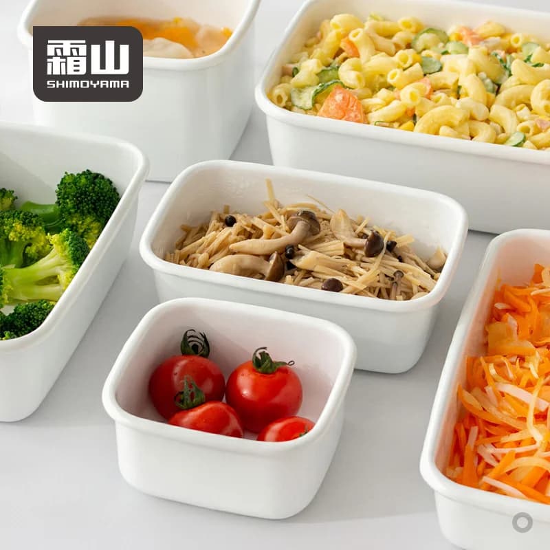 SHIMOYAMA Contenitore per la conservazione degli alimenti smaltato con coperchio – Congelatore, frigorifero e Preparazione dei pasti diretti e Bento sicuri sul piano cottura