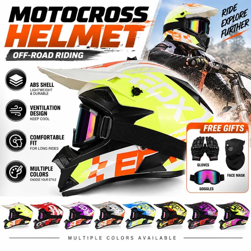 ABS Motocross Helmet Motorcycle Off Road Full Face Helmet Breathable Dirt Bike Racing Helmet with Goggles Gloves Face Mask