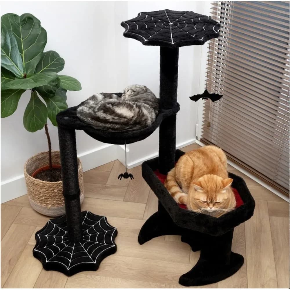 Albero per gatti gotico con letto per gatti a bara, amaca, giocattoli per gatti gotici con ragno e pipistrello - Albero per gatti bara alto 35 pollici