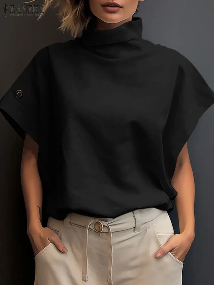 Camicia da lavoro OL moda donna 2024 ZANZEA estate elegante dolcevita manica corta camicetta casual allentato ufficio top partito Blusas