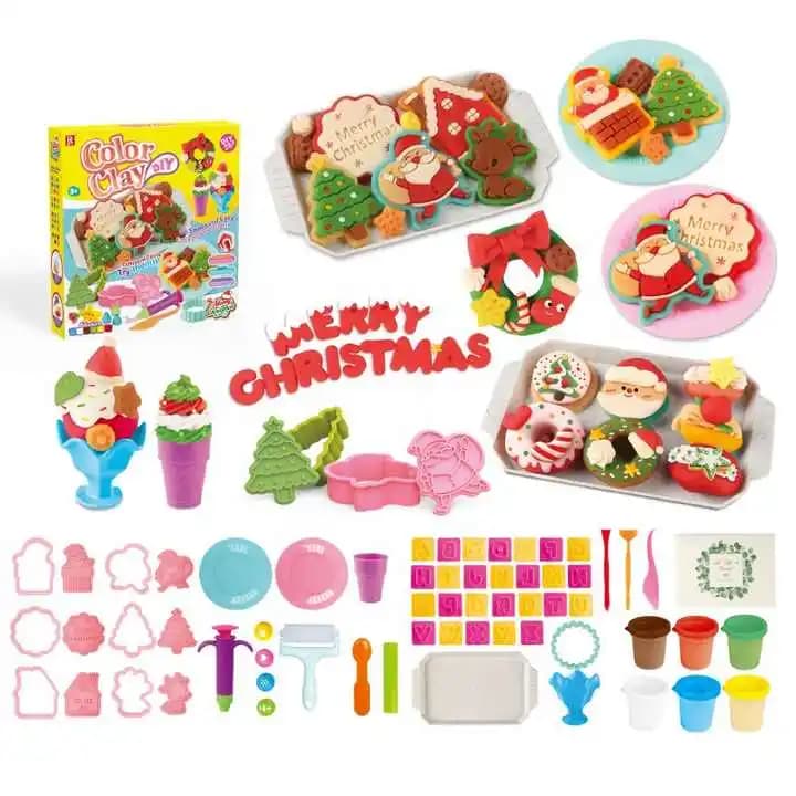 1Set Christmas Color Clay Dough Set, Kids DIY Modeling Toy with Molds, Perfect for Christmas Gift & Holiday Play