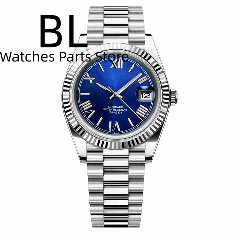 BLIGER 36mm39mm quadrante con numeri romani orologi meccanici per uomo acciaio inossidabile scanalato lucido con vetro zaffiro 100m impermeabile