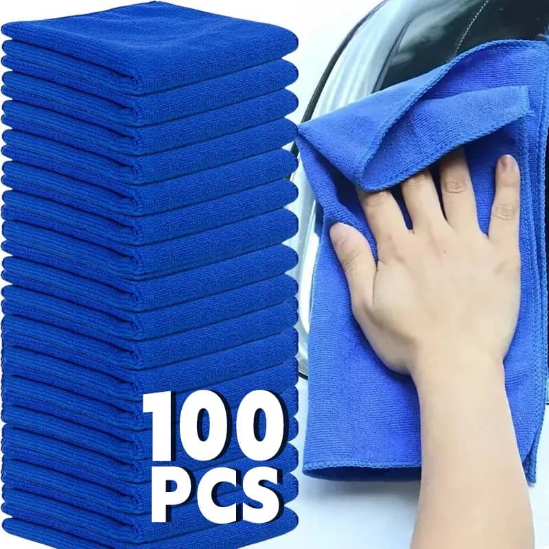 1/100PCS Asciugamani in microfibra Lavaggio auto Panno per asciugare Blu Cura dell'auto Dettagli Pulizia Lucidatura Spolverino Cucina di casa Lavaggio Stracci