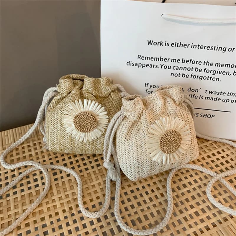 Borsa da donna in paglia intrecciata in rattan, borsa a mano in maglia con fiori, spiaggia estiva, donna, tracolla, borse beige kaki, moda creativa