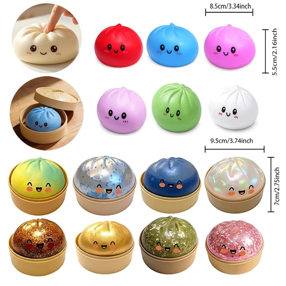 Squishy Antistress a Forma di Panino al Vapore con Cristalli, Giocattolo Sensoriale a Lenta Risposta, Ornamento Divertente, Idea Regalo