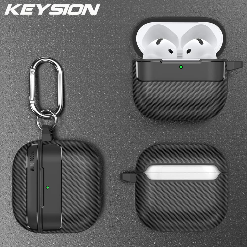 KEYSION Shockproof Case for Apple AirPods 4 Carbon Fiber Texture Soft TPU Silicone Bluetooth Earphone Cover for AirPods 4th