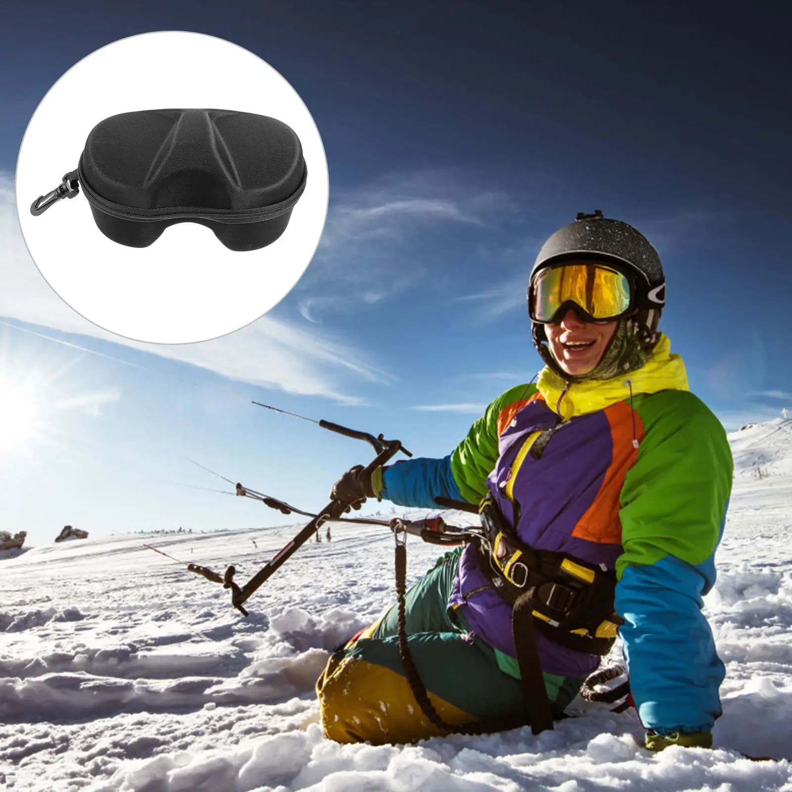 Scatola portaocchiali extra large in EVA, robusta e antiurto, con chiusura a zip e gancio da cintura resistente per sci, snowboard e ciclismo