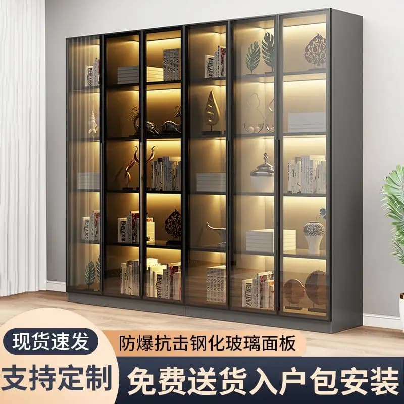 Vetrina combinata dal pavimento al soffitto con libreria con porta in vetro, vetrina per vino Gundam con figura del soggiorno